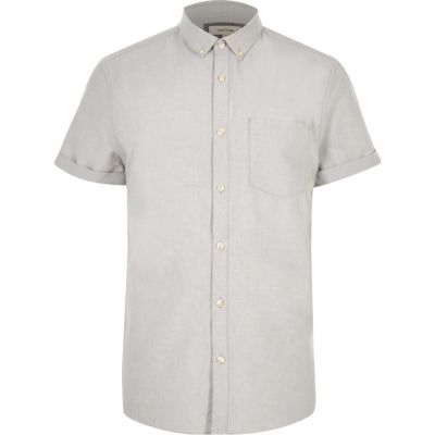 Grey casual short sleeve Oxford shirt